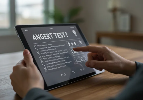 Orang mengambil ujian kemarahan dalam talian pada peranti digital