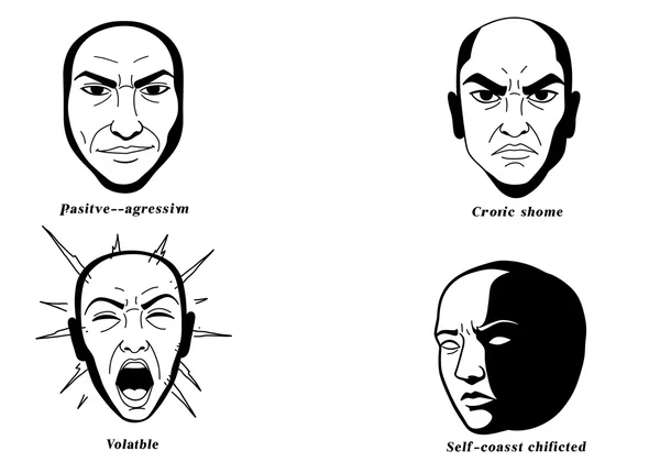 Different masks representing anger manifestations
