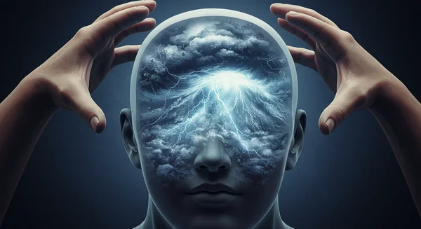 Una persona che calma una tempesta nella propria mente